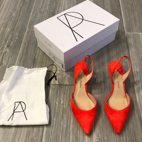 Paul Andrew Bright Orange Kitten Sling Heels, 37.5